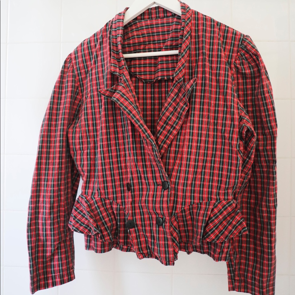 Vintage Cropped Plaid Blazer